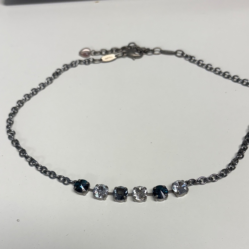 Sabika Silver Necklace with Blue and Clear Stones